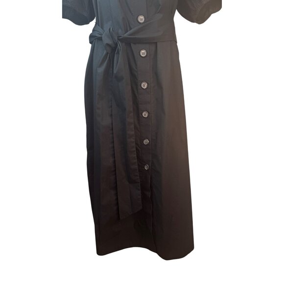 2/$30 J.Crew M Black Midi Dress Puff Sleeves & Button Front With Wide Sash - Picture 8 of 15